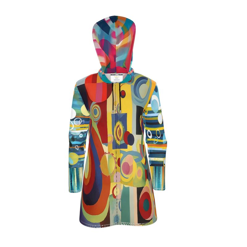 Abstract Orbit Stripe Womens Hooded Rain Jacket