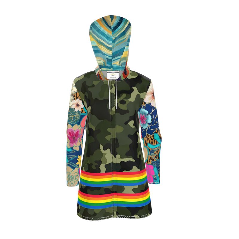 Wild Garden Camo Rainbow Stripe Womens Hooded Rain Jacket