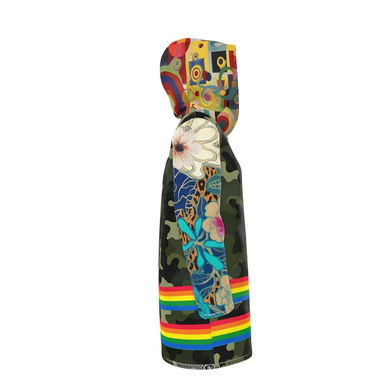 Wild Garden Camo Rainbow Stripe Womens Hooded Rain Jacket