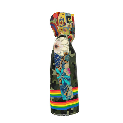 Wild Garden Camo Rainbow Stripe Womens Hooded Rain Jacket