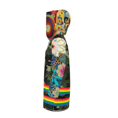 Wild Garden Camo Rainbow Stripe Womens Hooded Rain Jacket