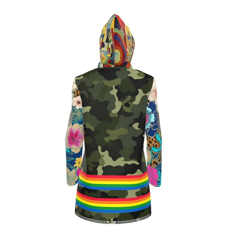 Wild Garden Camo Rainbow Stripe Womens Hooded Rain Jacket