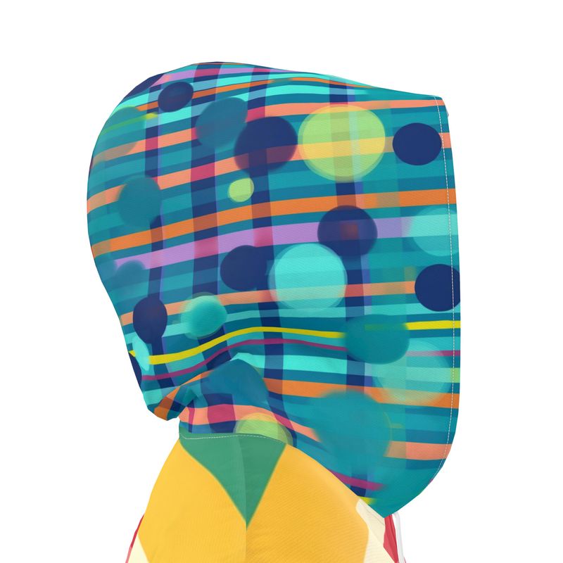 Rainbow Cabana Plaid and Rugby Stripe Womens Hooded Rain Jacket
