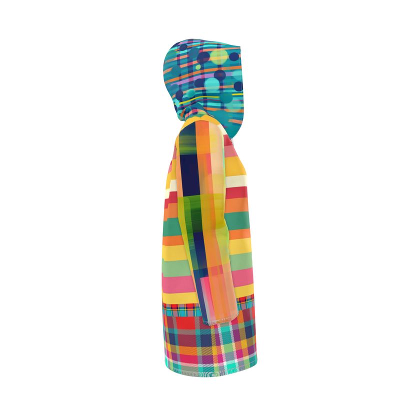 Rainbow Cabana Plaid and Rugby Stripe Womens Hooded Rain Jacket