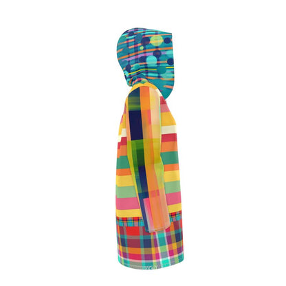 Rainbow Cabana Plaid and Rugby Stripe Womens Hooded Rain Jacket