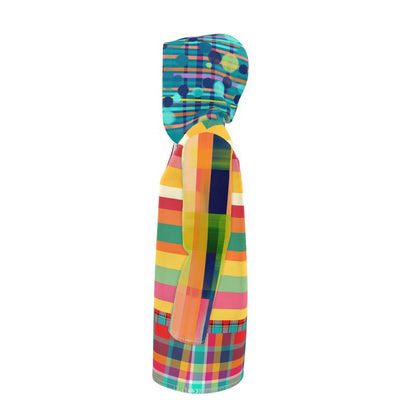 Rainbow Cabana Plaid and Rugby Stripe Womens Hooded Rain Jacket