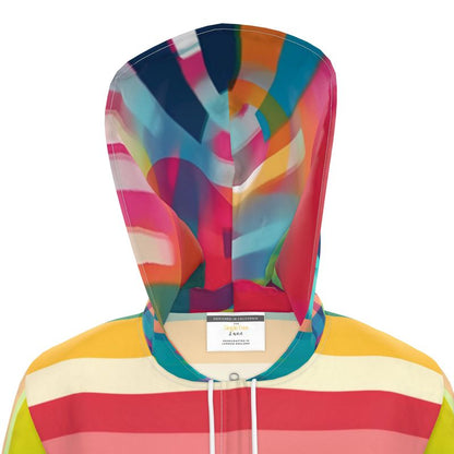 Rainbow Cabana Plaid and Rugby Stripe Womens Hooded Rain Jacket