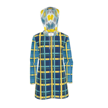 Blue Plaid Pop Womens Hooded Rain Jacket