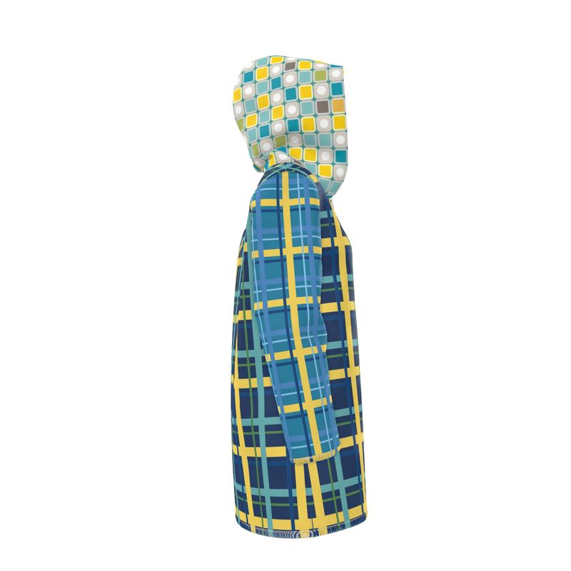 Blue Plaid Pop Womens Hooded Rain Jacket