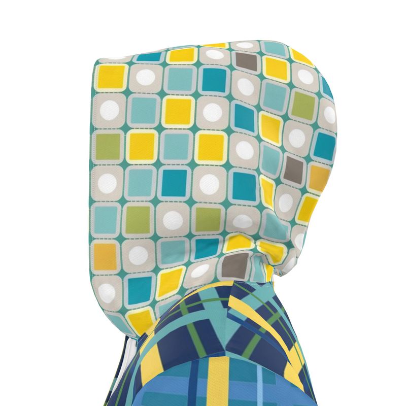 Blue Plaid Pop Womens Hooded Rain Jacket