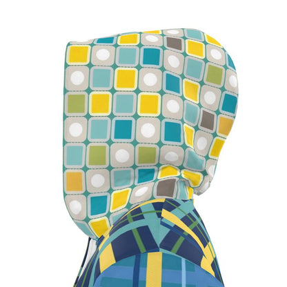 Blue Plaid Pop Womens Hooded Rain Jacket