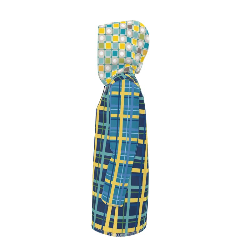 Blue Plaid Pop Womens Hooded Rain Jacket