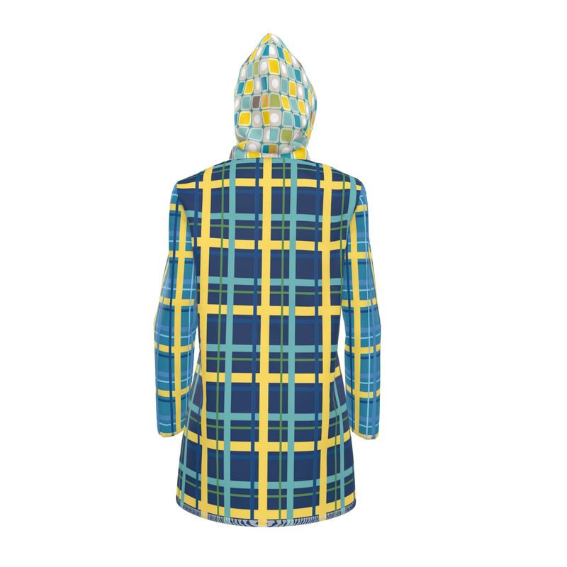 Blue Plaid Pop Womens Hooded Rain Jacket
