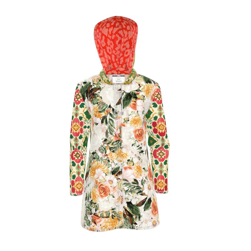 Tangerine Blossom Rose Womens Hooded Rain Jacket