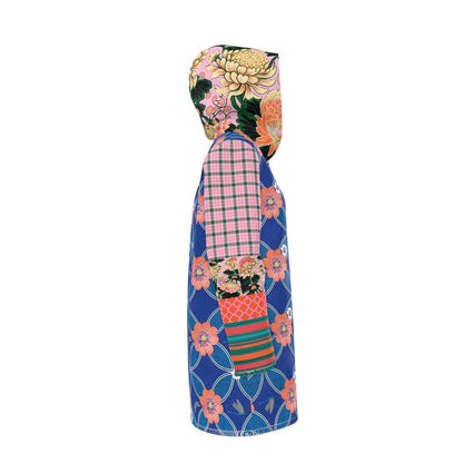 Blue Blossom Patchwork Womens Hooded Rain Jacket