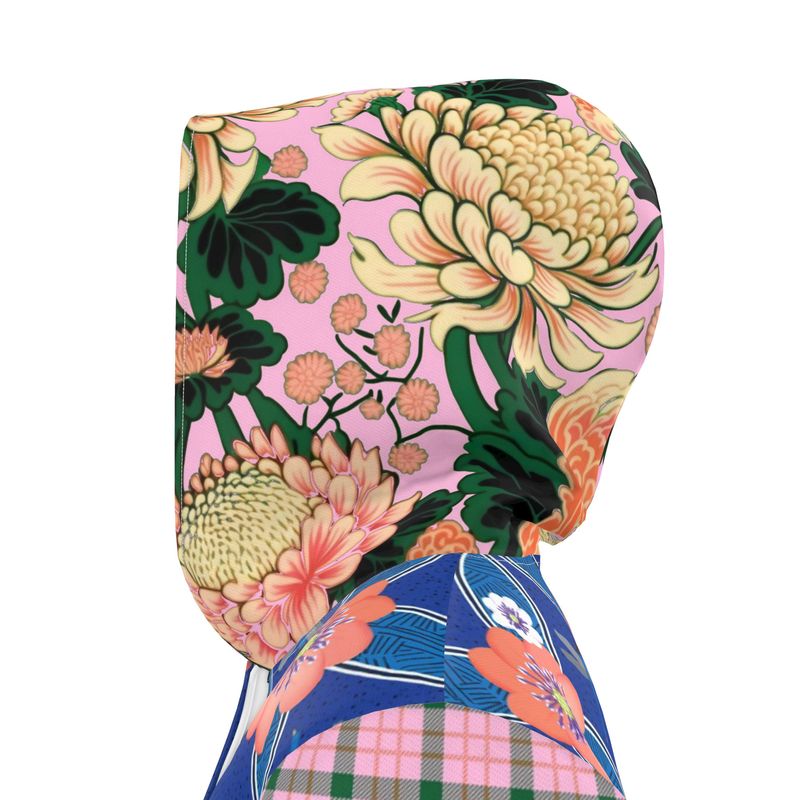 Blue Blossom Patchwork Womens Hooded Rain Jacket