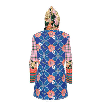 Blue Blossom Patchwork Womens Hooded Rain Jacket