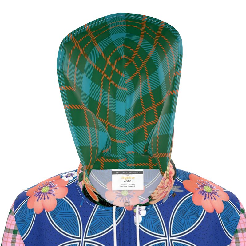 Blue Blossom Patchwork Womens Hooded Rain Jacket