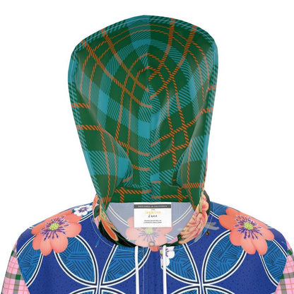 Blue Blossom Patchwork Womens Hooded Rain Jacket