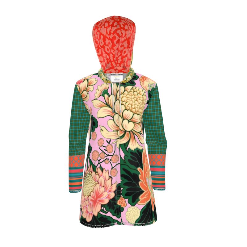 Pink Chrysanthemum Garden Womens Hooded Rain Jacket