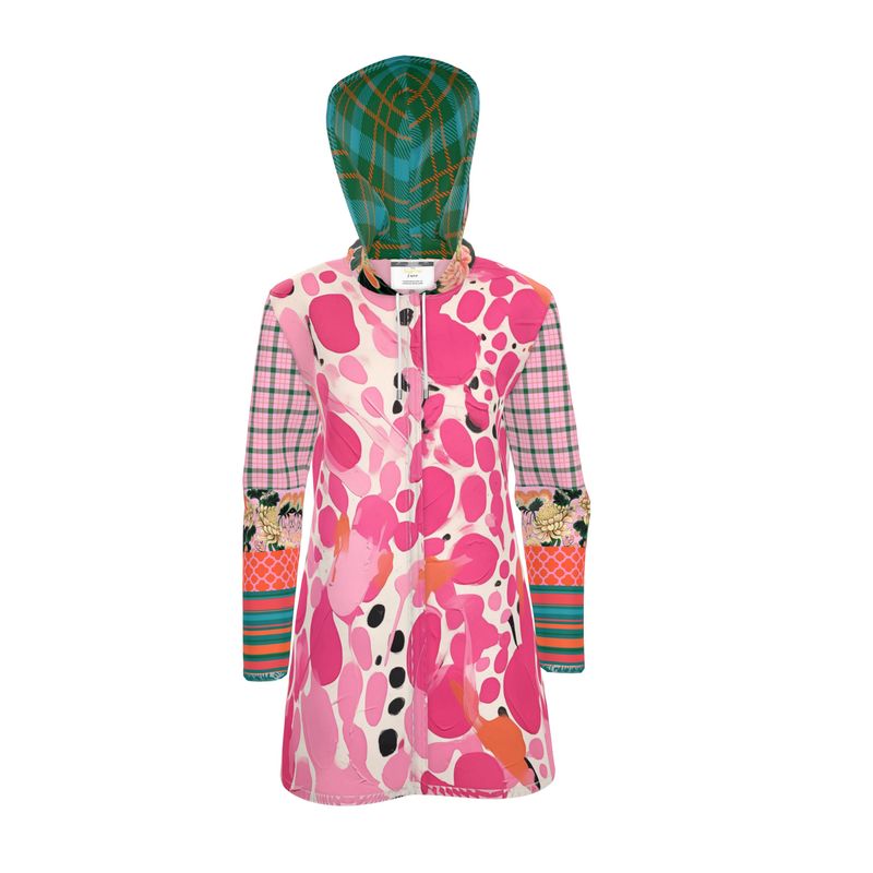 Pink Confetti Pebble Garden Plaid Womens Hooded Rain Jacket