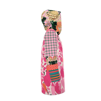 Pink Confetti Pebble Garden Plaid Womens Hooded Rain Jacket