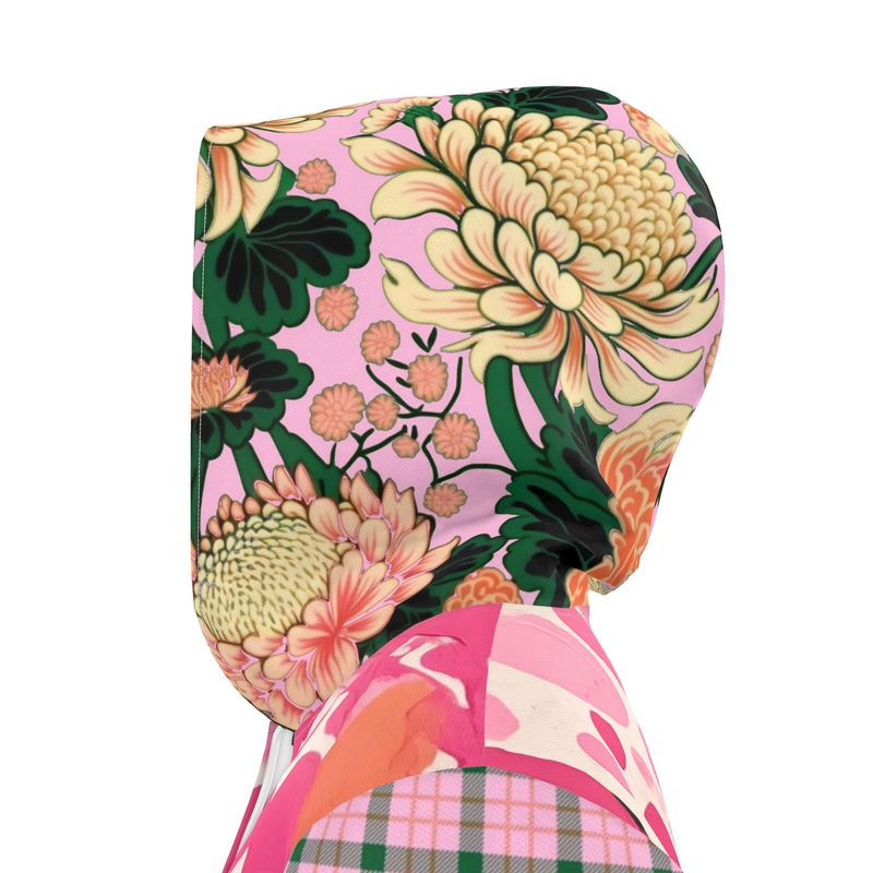 Pink Confetti Pebble Garden Plaid Womens Hooded Rain Jacket