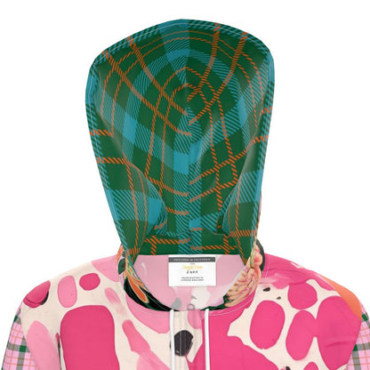 Pink Confetti Pebble Garden Plaid Womens Hooded Rain Jacket