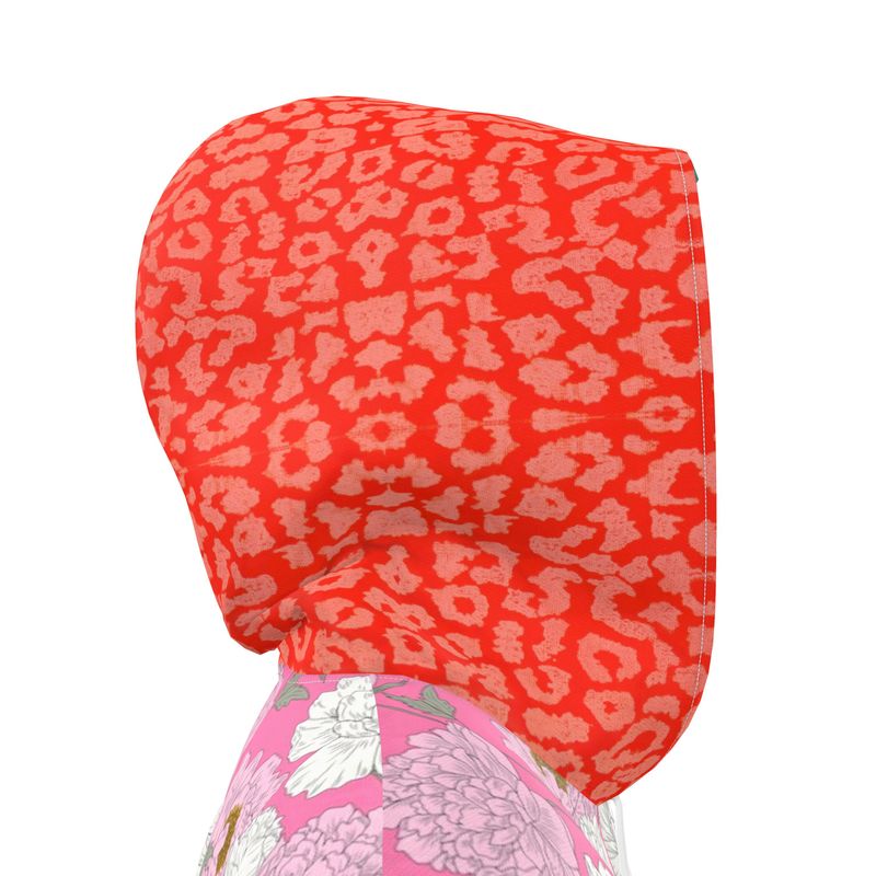 Pink Peony Floral Plaid Womens Hooded Rain Jacket