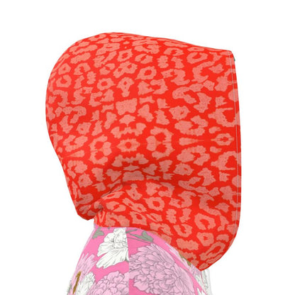 Pink Peony Floral Plaid Womens Hooded Rain Jacket