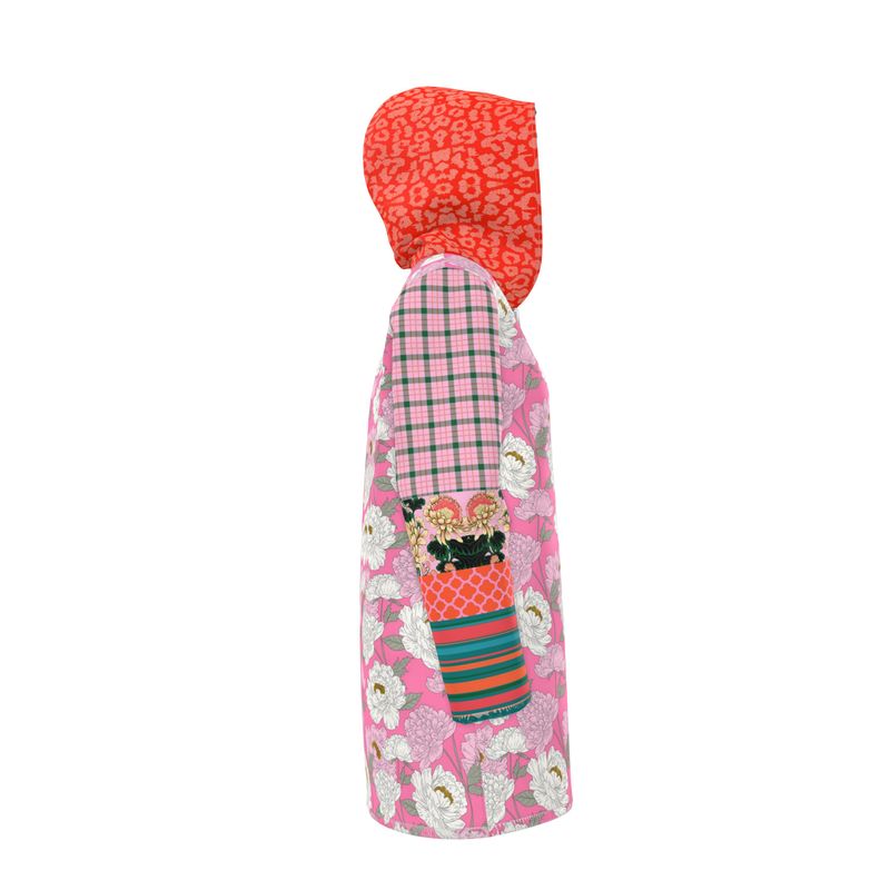 Pink Peony Floral Plaid Womens Hooded Rain Jacket