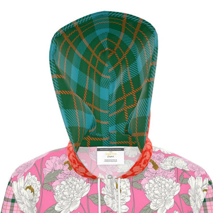 Pink Peony Floral Plaid Womens Hooded Rain Jacket