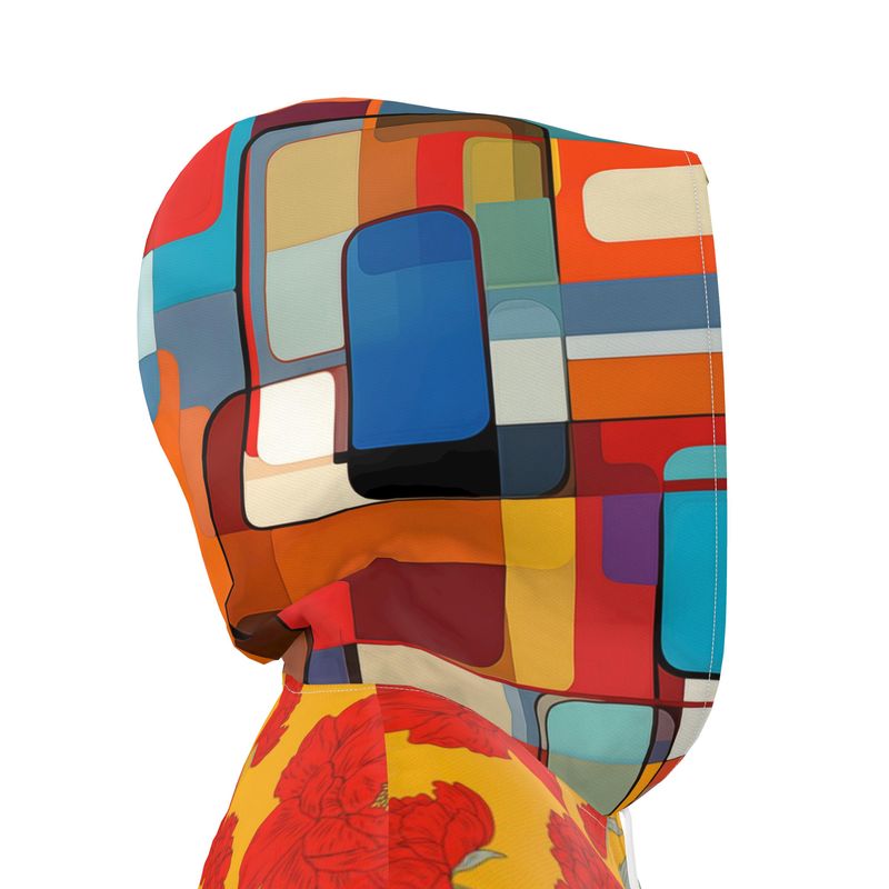 Red &amp; Golden Poppy Graffiti Patchwork Womens Hooded Rain Jacket