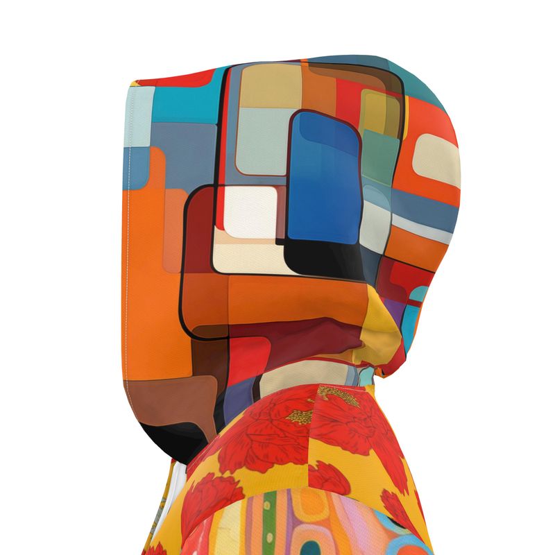Red &amp; Golden Poppy Graffiti Patchwork Womens Hooded Rain Jacket