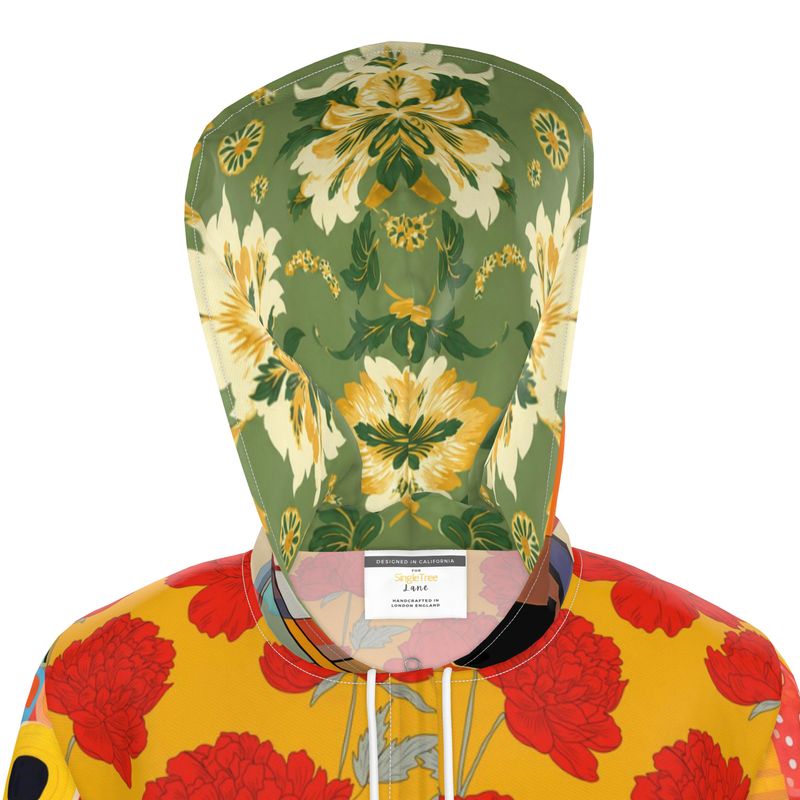 Red &amp; Golden Poppy Graffiti Patchwork Womens Hooded Rain Jacket