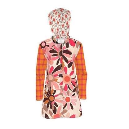 Pink Mod Daisy Floral Plaid Womens Hooded Rain Jacket