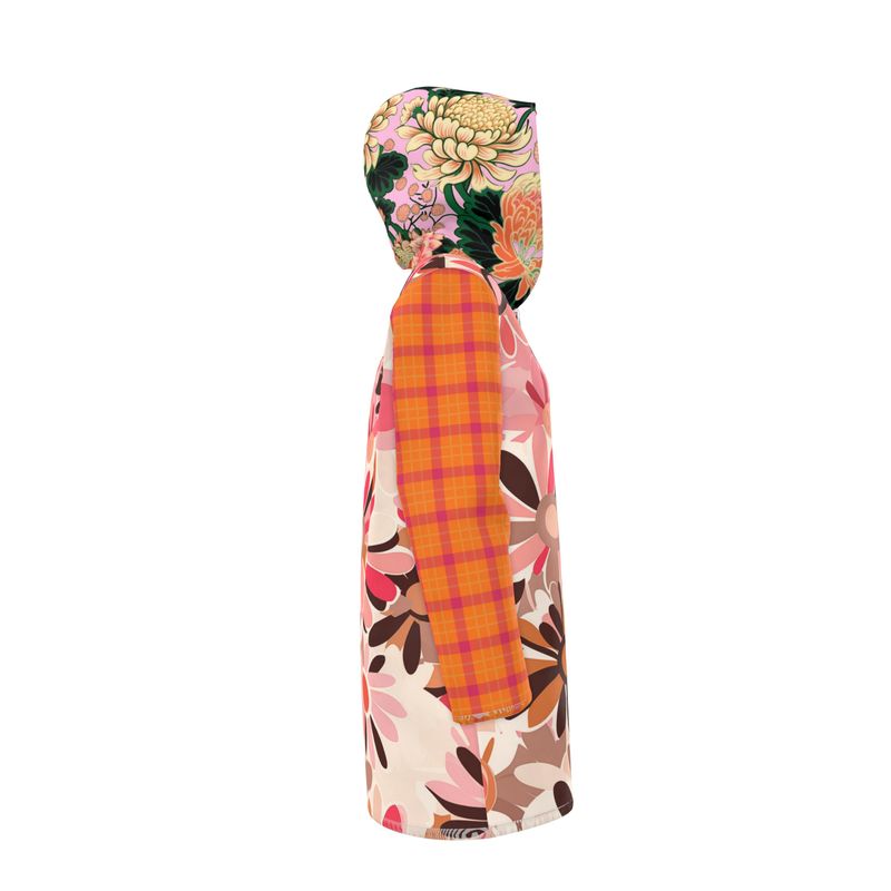 Pink Mod Daisy Floral Plaid Womens Hooded Rain Jacket