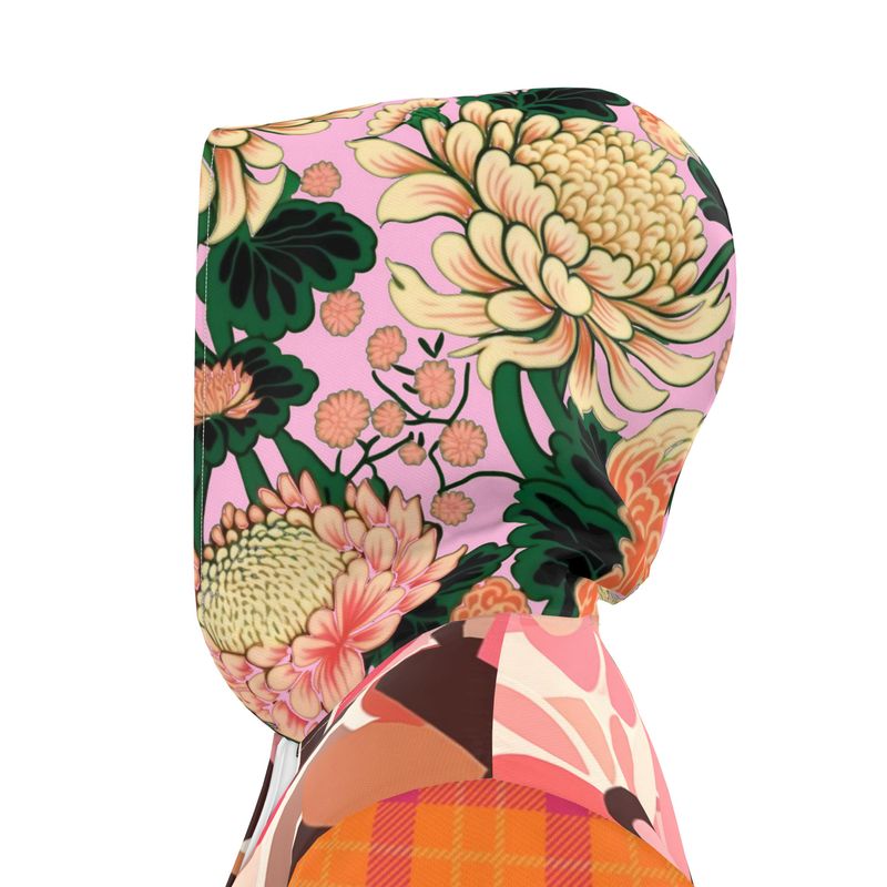 Pink Mod Daisy Floral Plaid Womens Hooded Rain Jacket