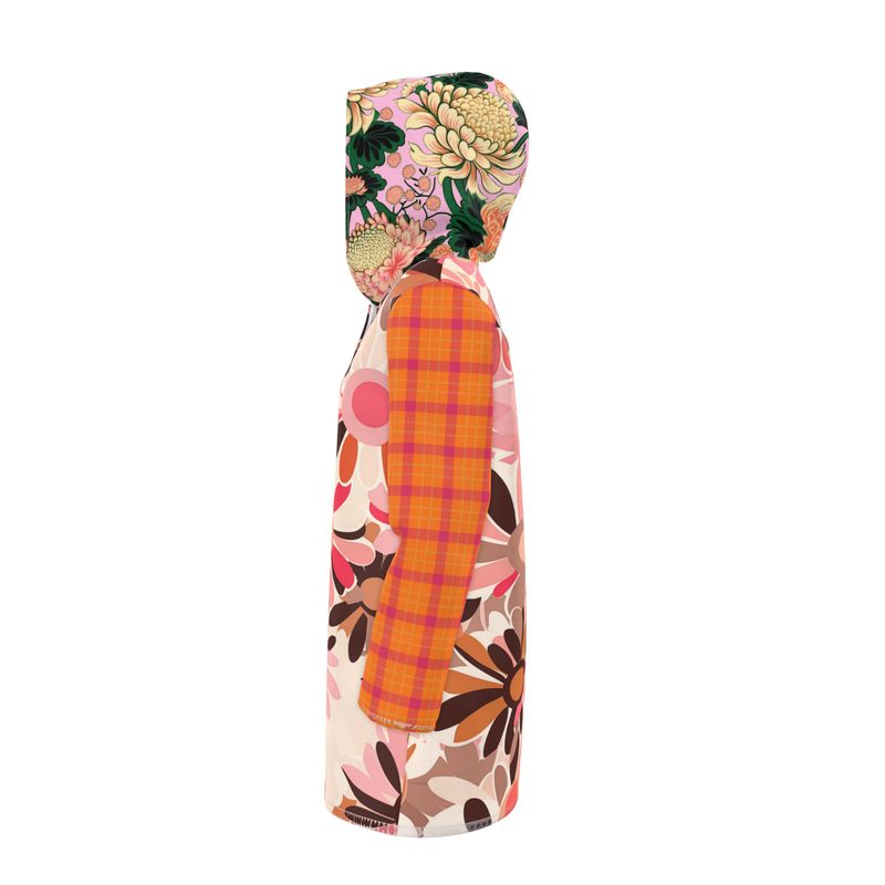 Pink Mod Daisy Floral Plaid Womens Hooded Rain Jacket