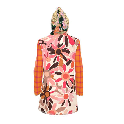 Pink Mod Daisy Floral Plaid Womens Hooded Rain Jacket