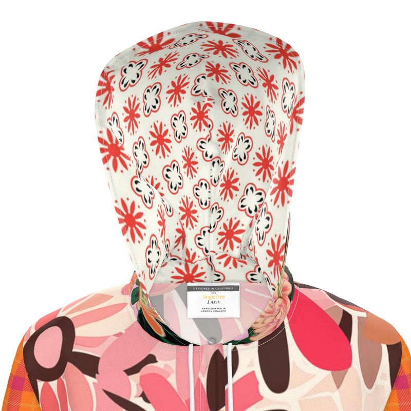 Pink Mod Daisy Floral Plaid Womens Hooded Rain Jacket