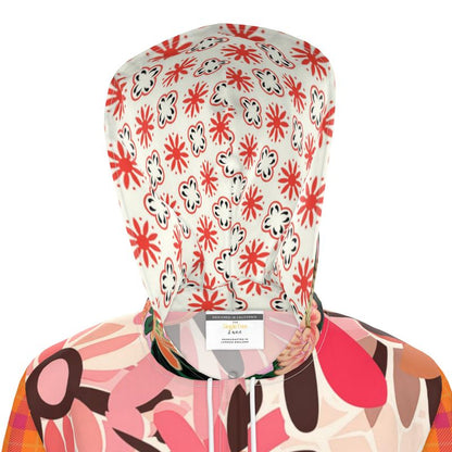 Pink Mod Daisy Floral Plaid Womens Hooded Rain Jacket