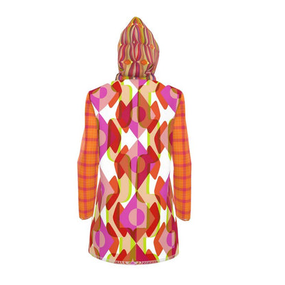 Tangerine Mod Geo Plaid Womens Hooded Rain Jacket