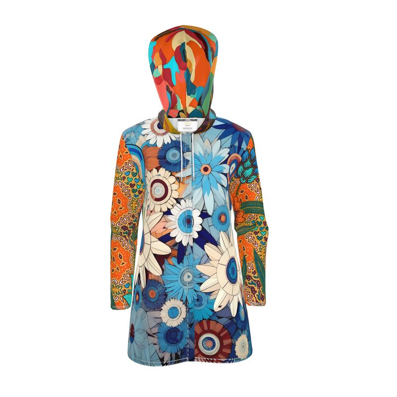 Blue Daisy Floral Rhapsody Womens Hooded Rain Jacket