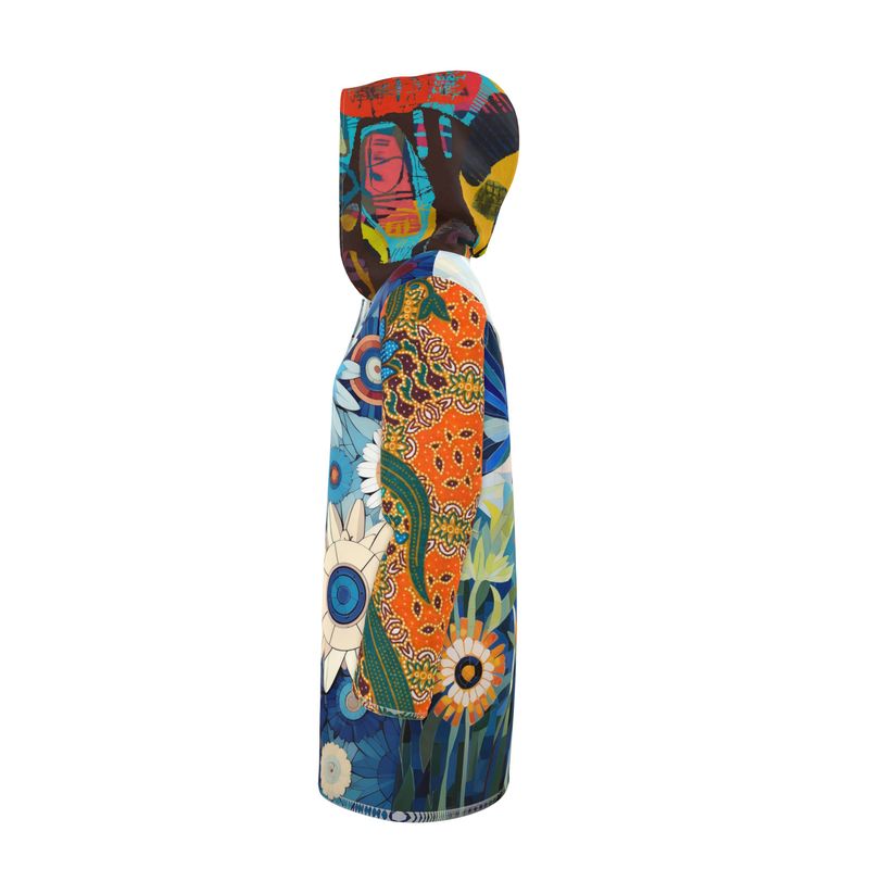 Blue Daisy Floral Rhapsody Womens Hooded Rain Jacket