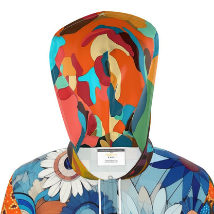 Blue Daisy Floral Rhapsody Womens Hooded Rain Jacket