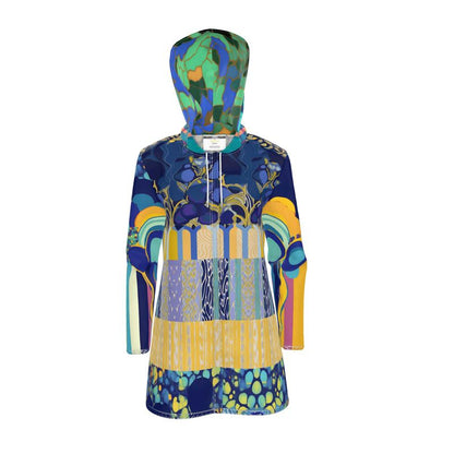 Blue Iris Mosaic Stripe Womens Hooded Rain Jacket