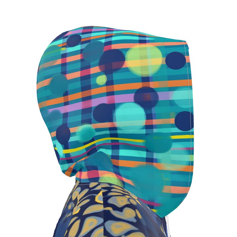 Blue Iris Mosaic Stripe Womens Hooded Rain Jacket