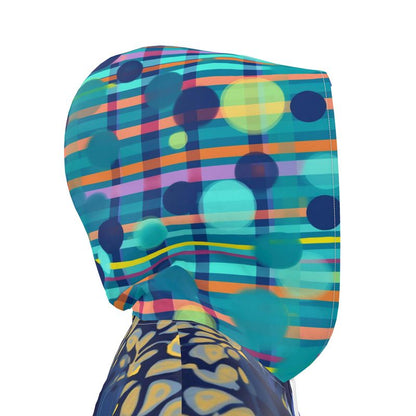Blue Iris Mosaic Stripe Womens Hooded Rain Jacket