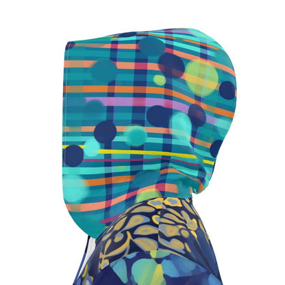 Blue Iris Mosaic Stripe Womens Hooded Rain Jacket